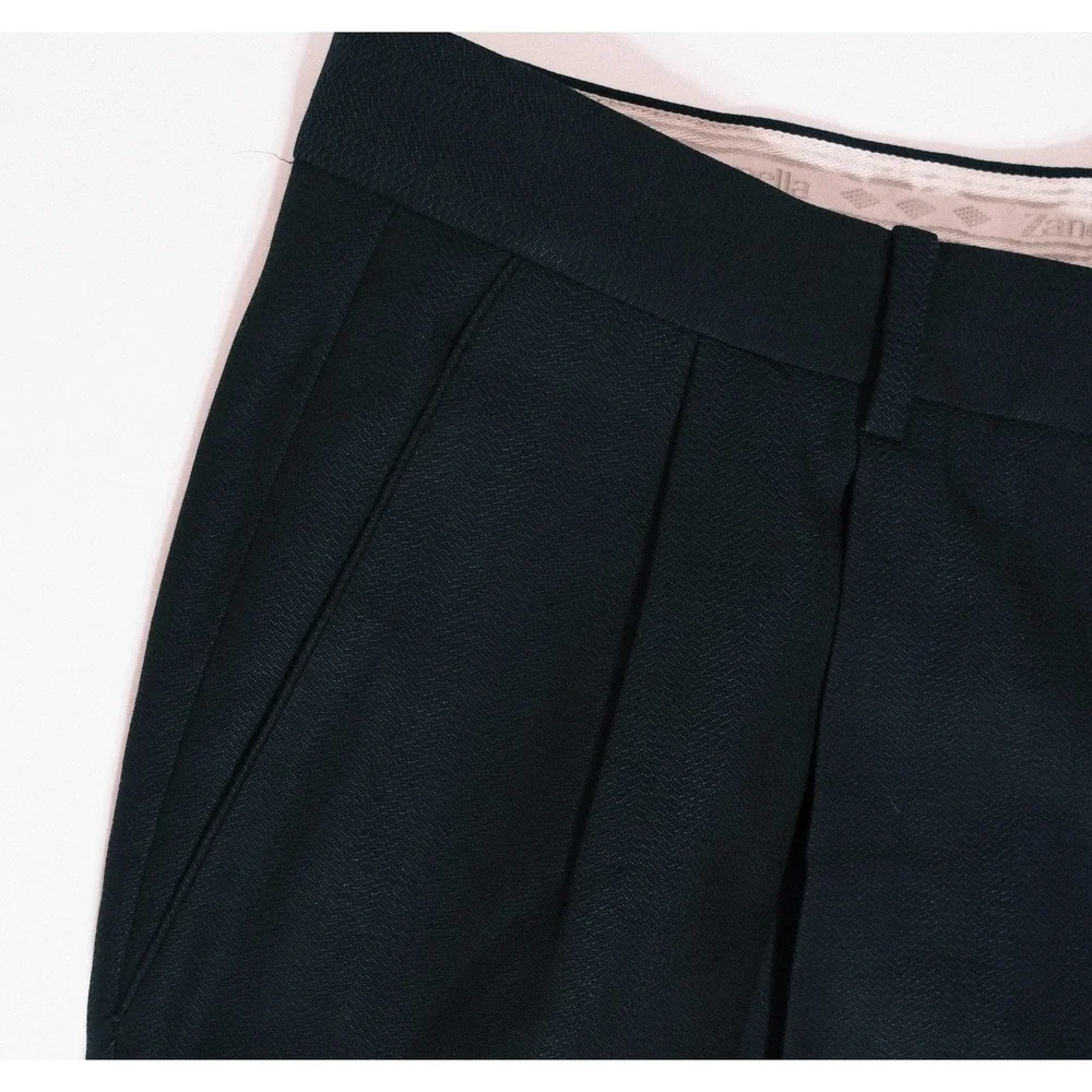 Zanella Bennett Mens 40x30 Flat Front Pleated Wool Dress Pants Black